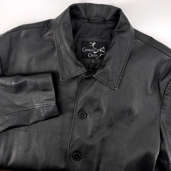 Caribou Creek Other - Vintage Caribou Creek Mens Sz Large Black Genuine Leather Car Coat Jacket Lined